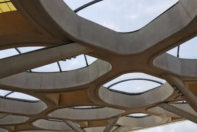 modern concrete roof with skylights
