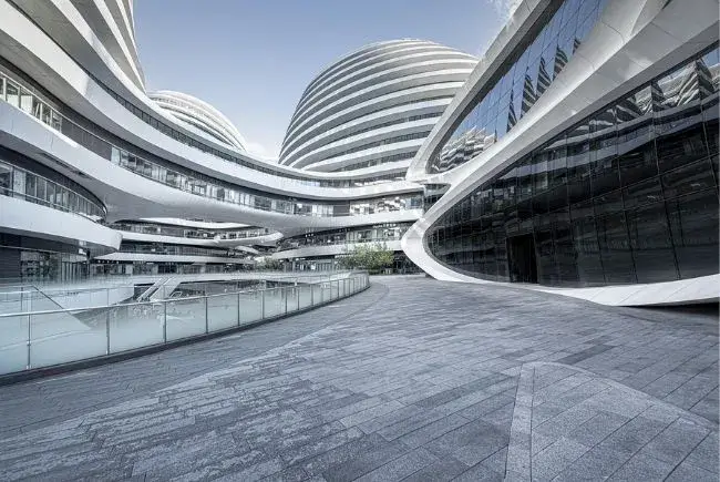 natural elements surrounding modern building