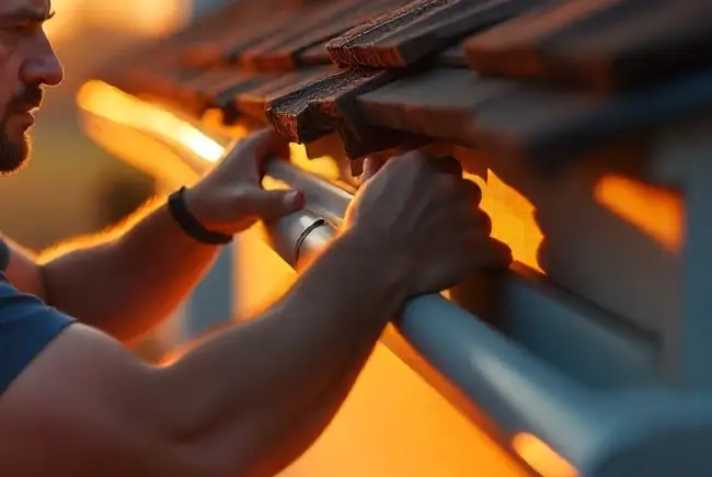 man installing gutter guards
