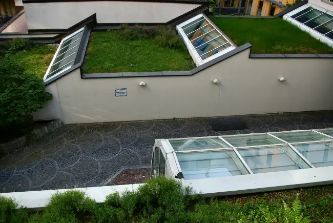 residential apartment complex with green roofs