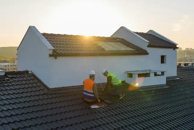 roofers inspecting a roof