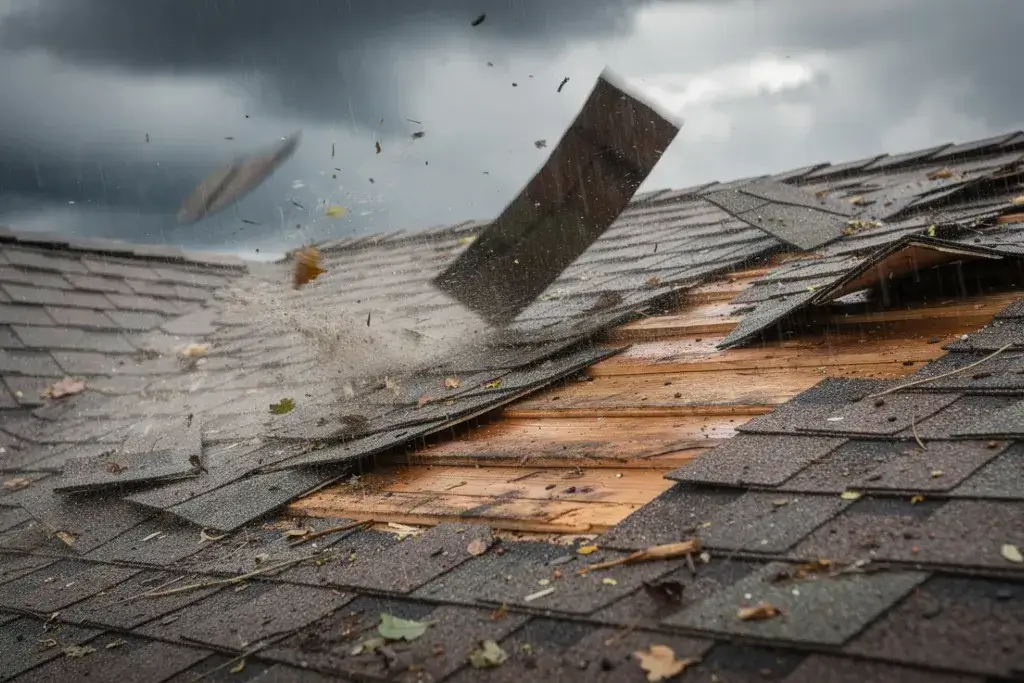 a roof suffering from severe damage