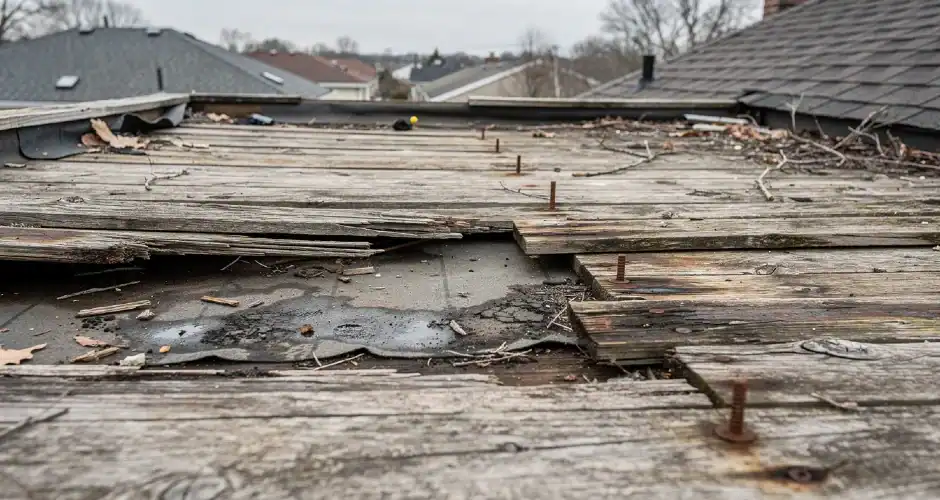 a team of skilled professionals engaged in roof deck repair service