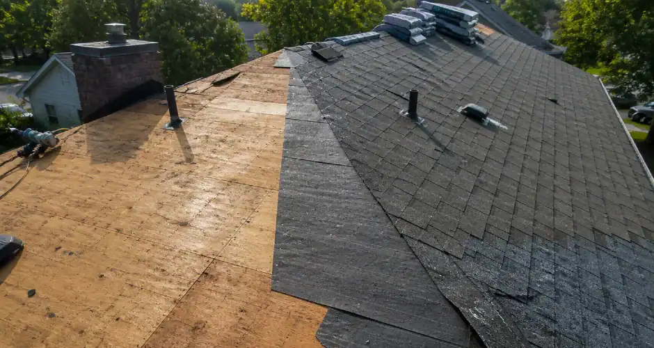 aerial view of roof being installed