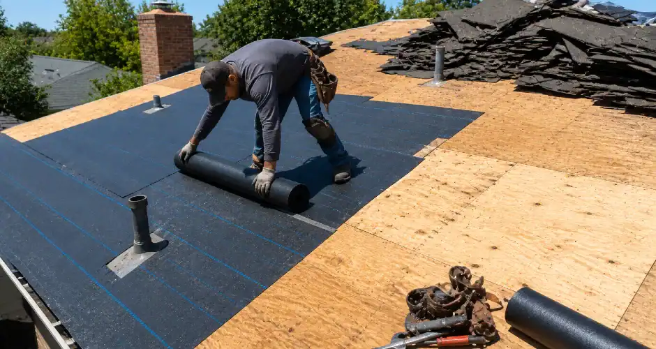 man working on roof