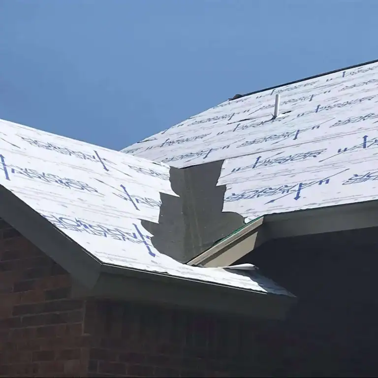 Close view of synthetic underlayment overlapping on a roof